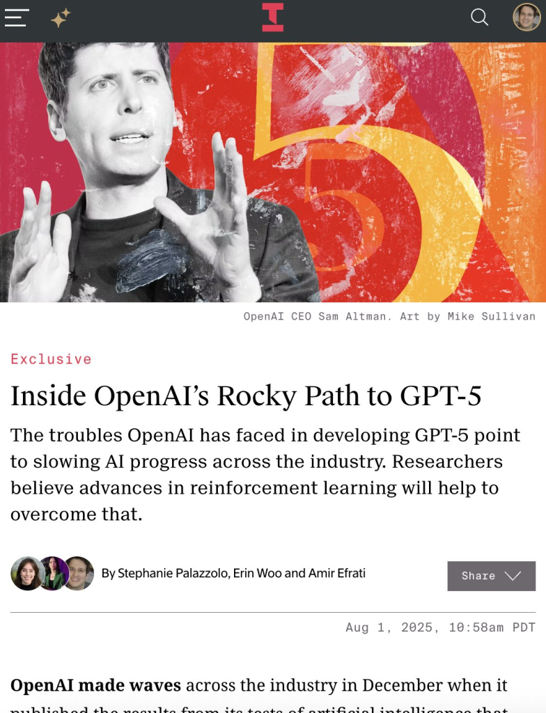 The Information 发布了一篇关于 GPT-5的爆料文章